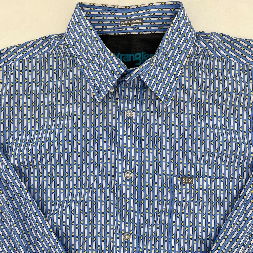 Wrangler 20X Competition Mens Size XL Button Down Shirt Blue Geometric Print - Picture 2 of 10